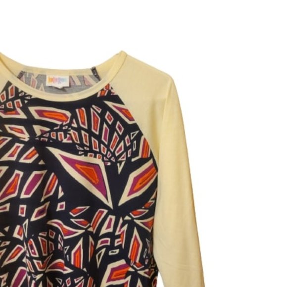 LuLaRoe Orange, Black, Cream Geometric Pattern Randy Mid-Sleeved Shirt Size L - Picture 3 of 5